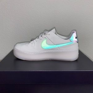 Air Force 1, white, reflective swoosh, size wmns 10.5 men 9